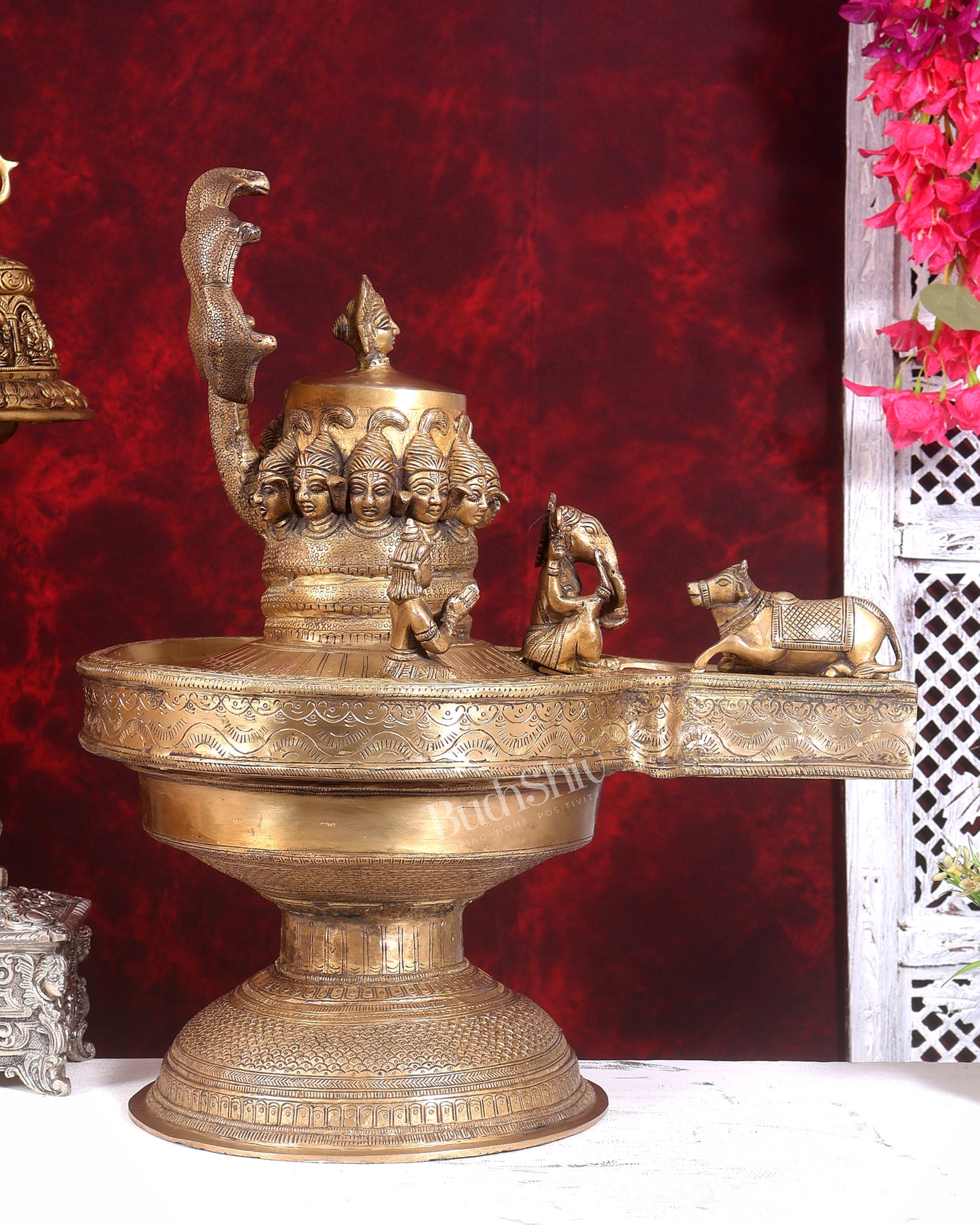 Majestic Large Pure Brass Lord Shiva Family on Shiva Lingam 21 inch