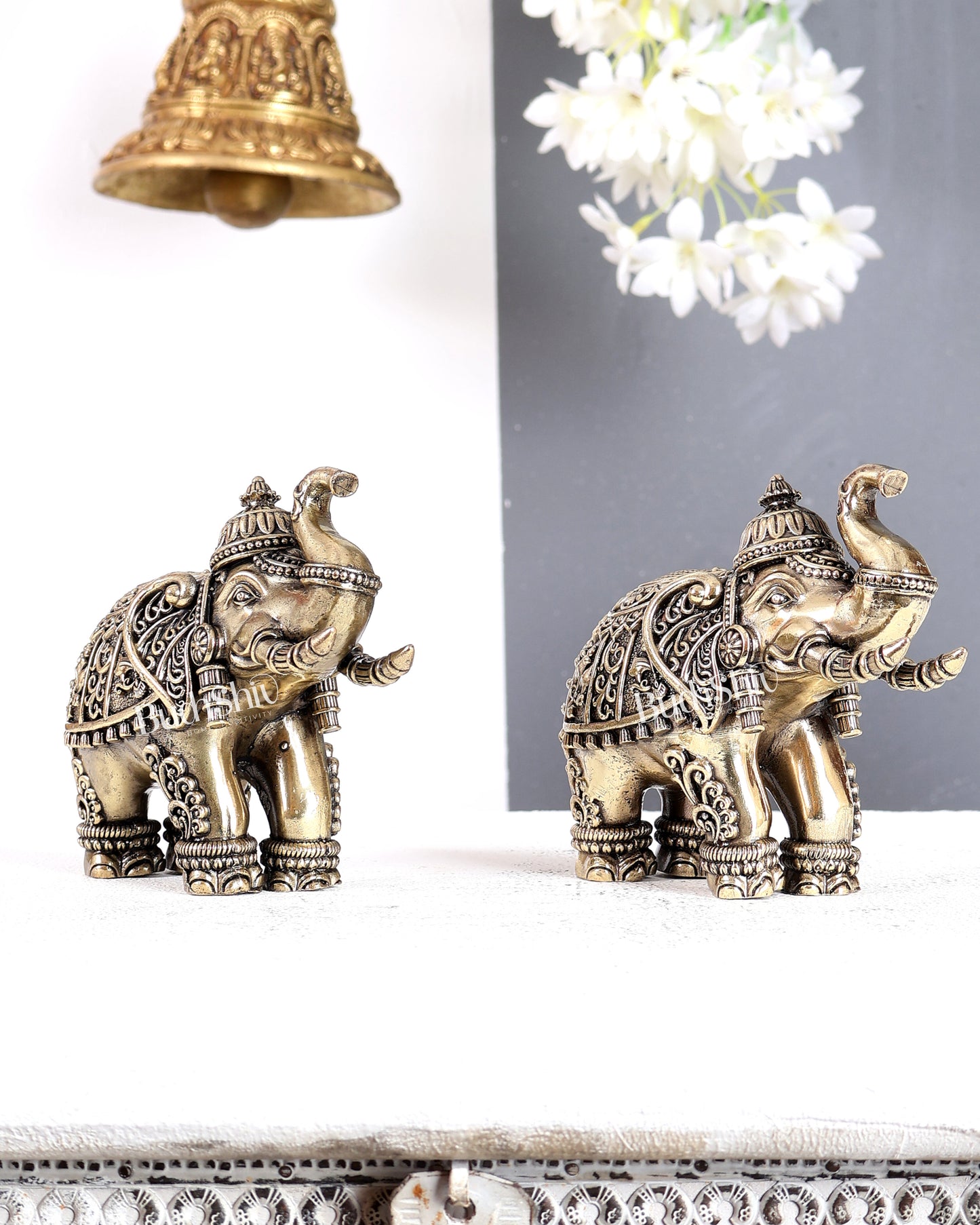Brass Superfine Crowned Elephant Pair – Elegant Decorative Showpieces 5 inch