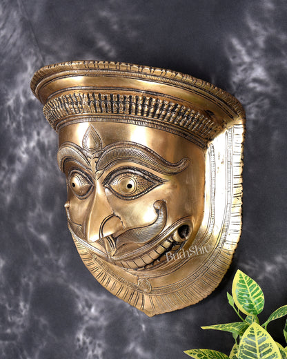Brass Bhairava Face Mask Wall Hanging – Handcrafted Divine Guardian Artefact 12 inch