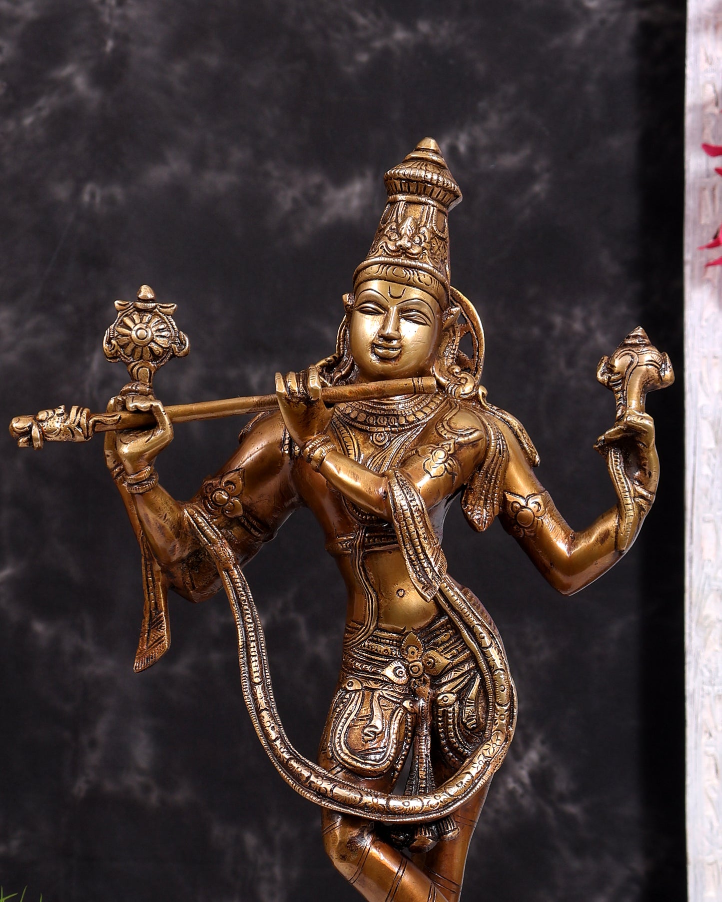 Vintage Brass Vishnu Krishna Idol – Divine Antique Style Statue (18 Inches)