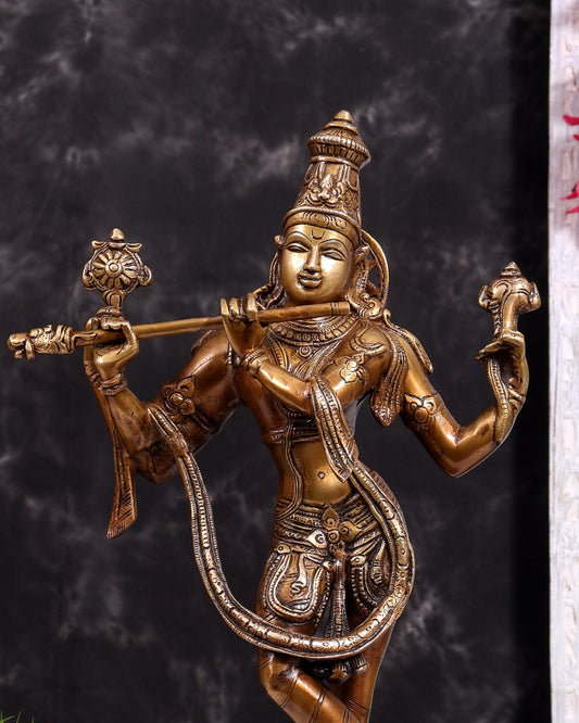 Vintage Brass Vishnu Krishna Idol – Divine Antique Style Statue (18 Inches)