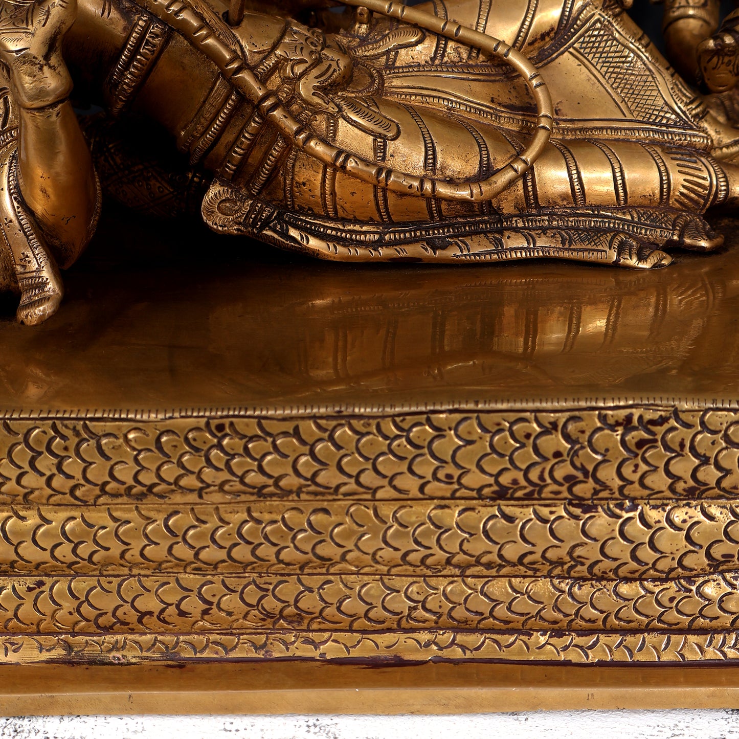 Brass Ananta Shayana Vishnu on Sheshanaag with Bhudevi, Sridevi & Brahma 15.5 inch wide