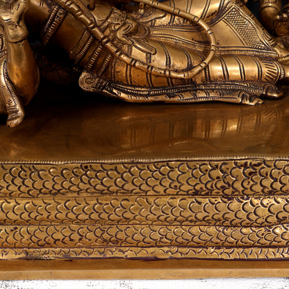 Brass Ananta Shayana Vishnu on Sheshanaag with Bhudevi, Sridevi & Brahma 15.5 inch wide