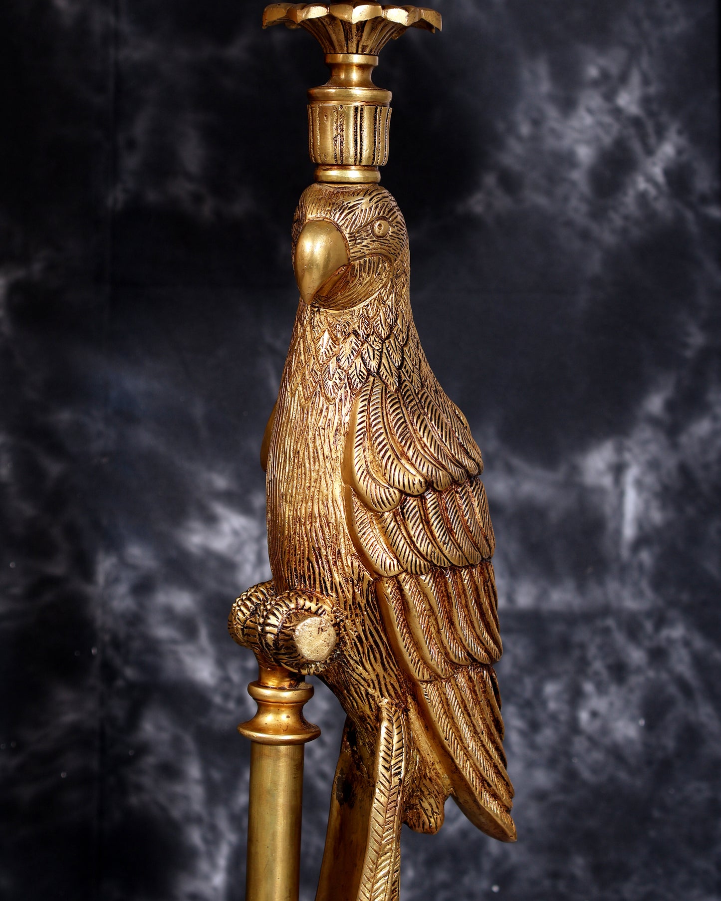 Suvarna Shuka — Designer Brass Parrot Table Lamp with Black Shade & Marble Base