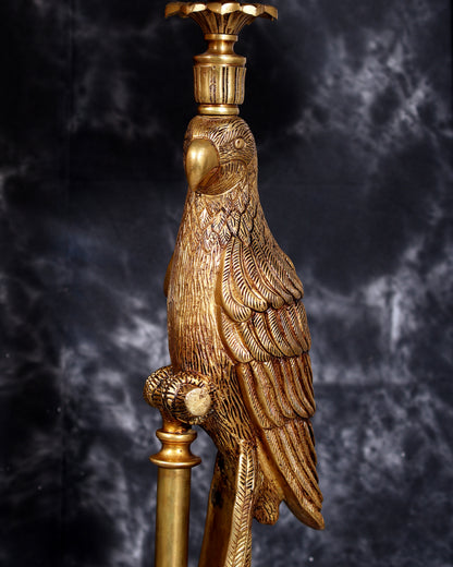 Suvarna Shuka — Designer Brass Parrot Table Lamp with Black Shade & Marble Base