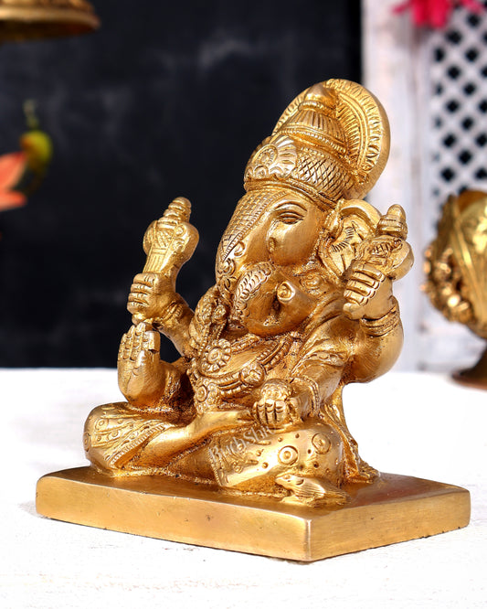 Brass Dagdusheth Ganapati Statue — Pune Ganesh 5 inch