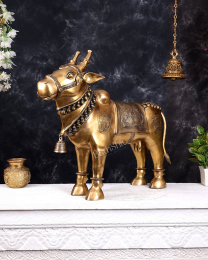 Brass Large Standing Nandi with Tongue Out — Rare Auspicious Form 30 inch