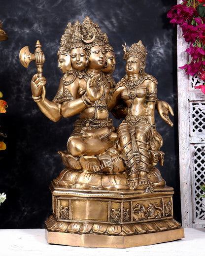 Brass Pashupatinath Sadashiv with Parvati — Chola-Inspired Sculpture 24 inch