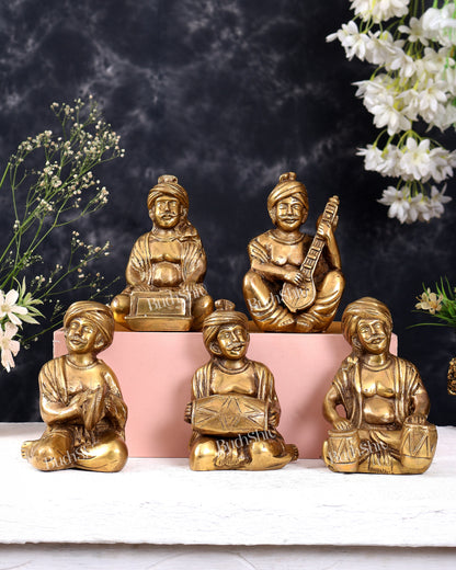 Pure Brass Rajasthani Musicians – Set of 5 pcs matte gold
