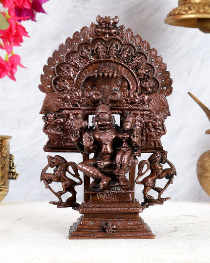 Pure Copper Lakshmi Narasimha Swamy with Dashavatar Peeta & Prabhavali – Divine Vishnu Avatar Sculpture (9 Inches)