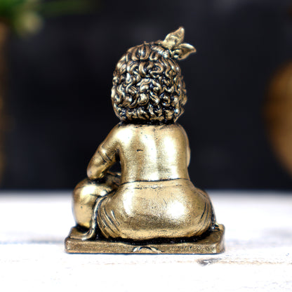 Brass Superfine Makhan Chor Bal Gopal — Baby Krishna Idol (Small) 2 inch