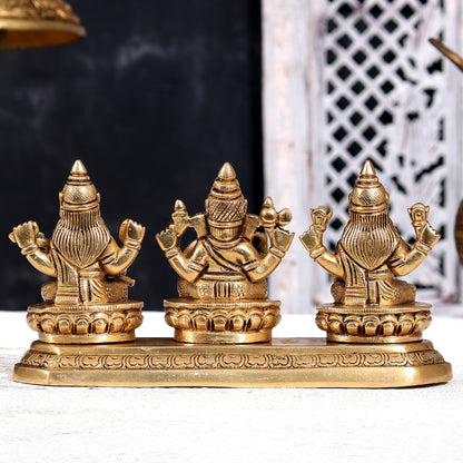 Brass Ganesha Lakshmi Saraswati Idol — Same Base 3.5 inch