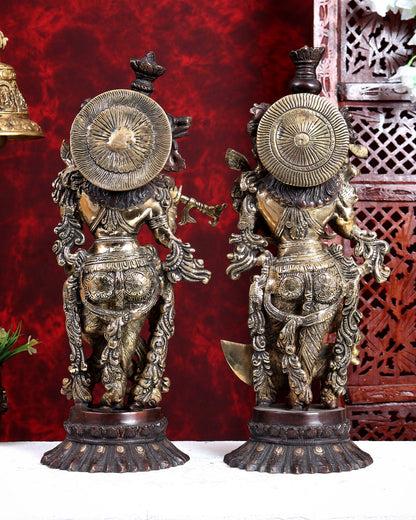 Brass Radha Krishna Idols on Lotus Base 21 inch dual tone