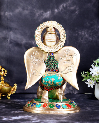 Brass Superfine Garuda Statue in Namaskar Mudra – 12.5 Inch with meenakari
