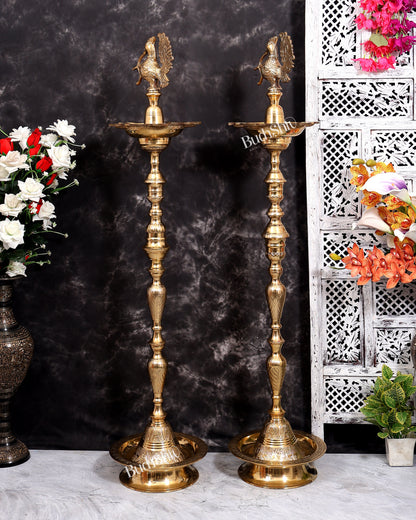 Brass Large Peacock Samai Inauguration Lamp (Pair) 51 inch