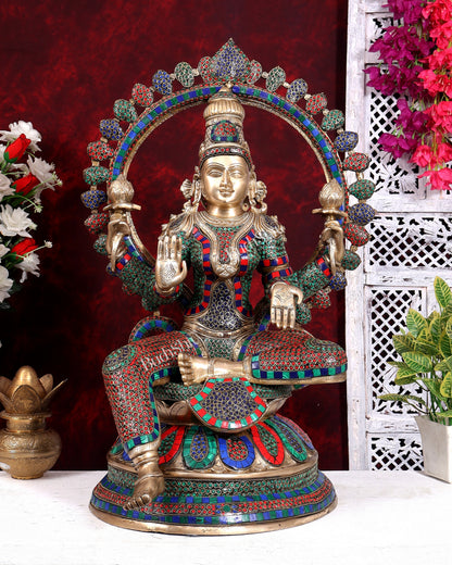 Pure Brass Large Lakshmi Devi Statue with Stonework – 27 inch