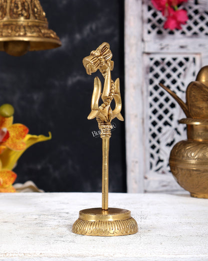 Brass Shiva Trishul with Damru and Om — Third Eye Carvings 7 inch