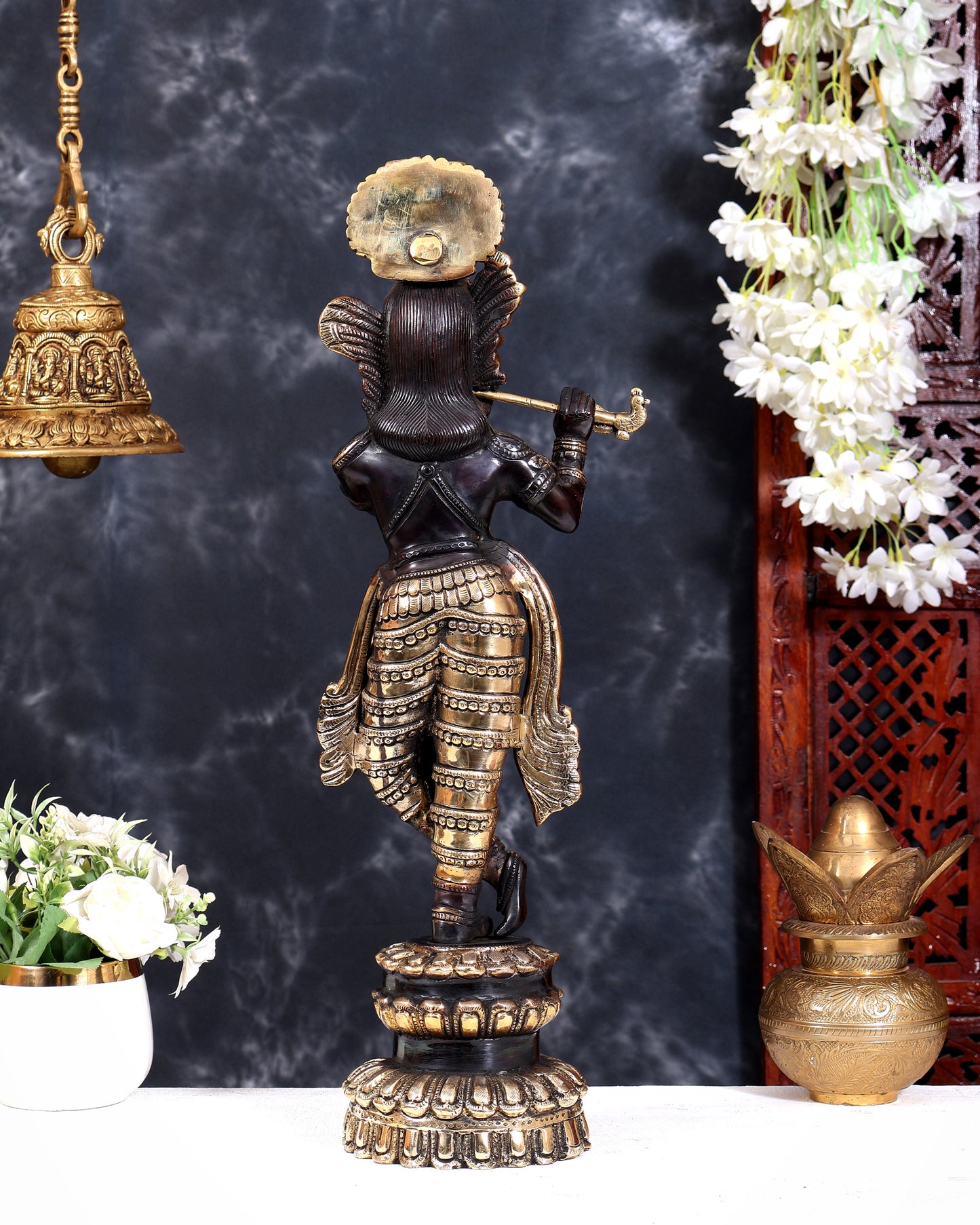 Brass Krishna Statue Unique Design 20 inch black and gold finish