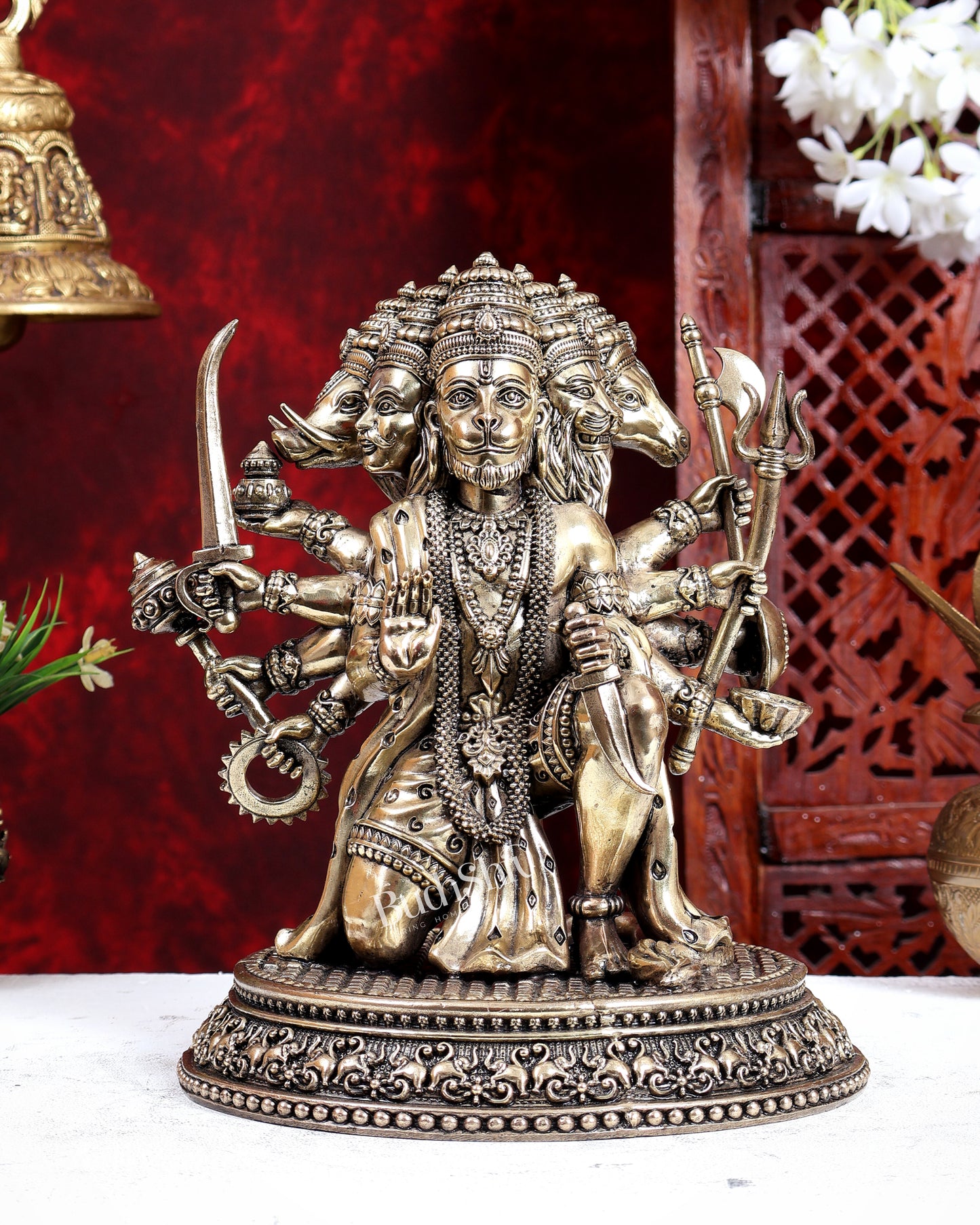 Brass Superfine Panchmukhi Hanuman Idol – Handcrafted Divine Statue 10 inch