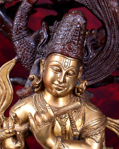 Brass Lord Krishna with Cow under Kalpavriksha – Large Statue 33" antique finish