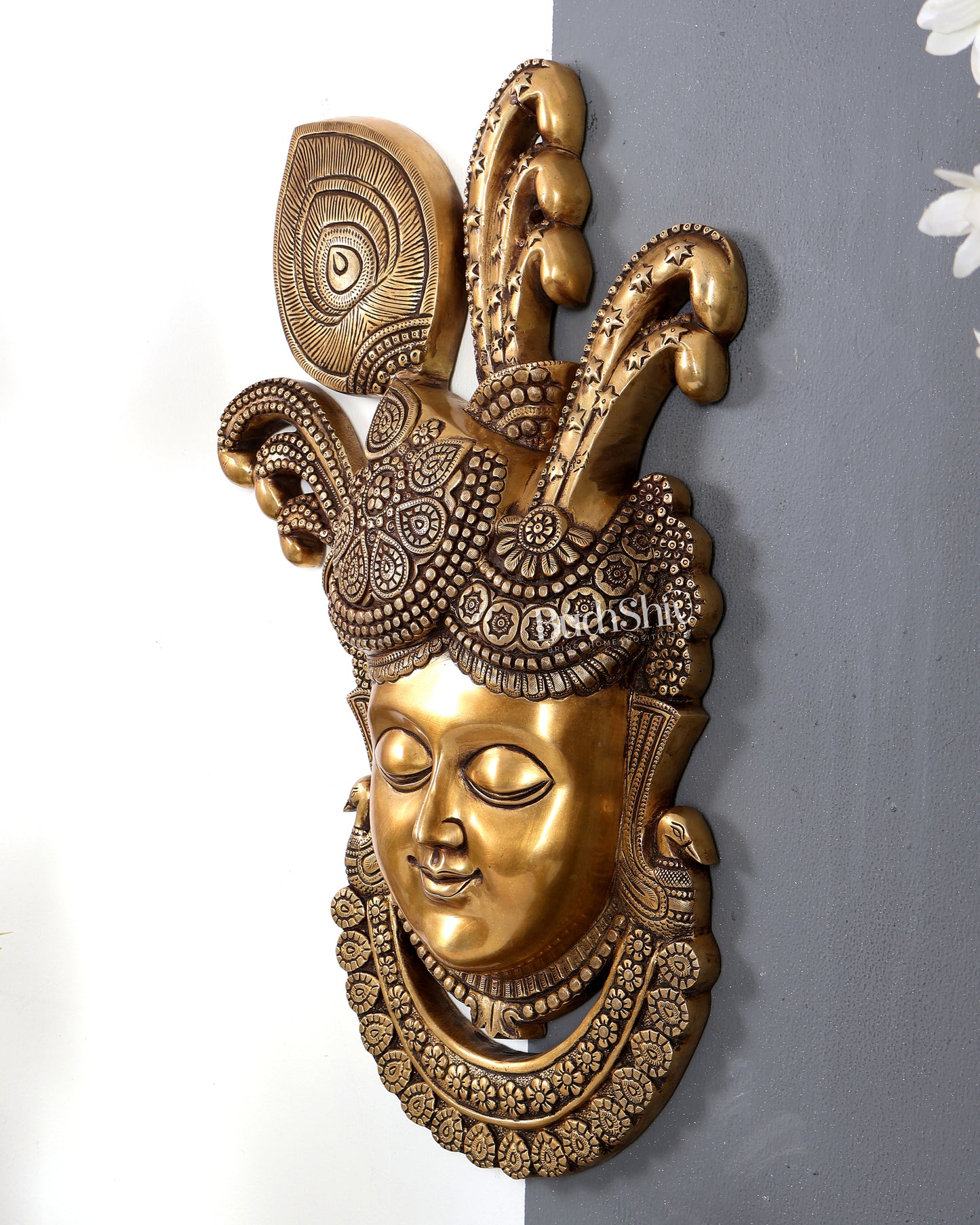 Brass Large Shrinath Ji Face Wall Hanging – Handcrafted Divine Temple Wall Décor 24 inch