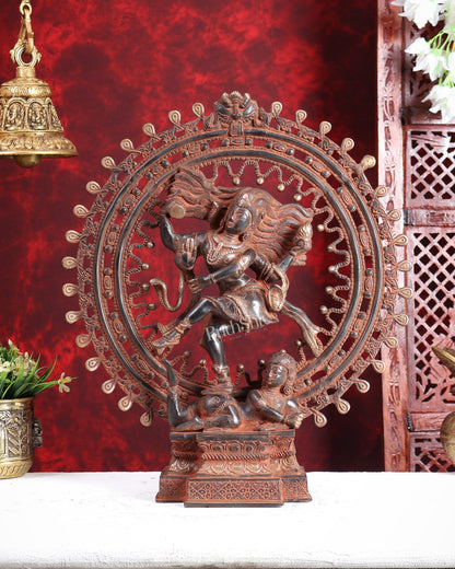 Vintage Brass Superfine Nataraja Statue with Beautiful Dreadlocks - 17" Divine Sculpture red sand patina
