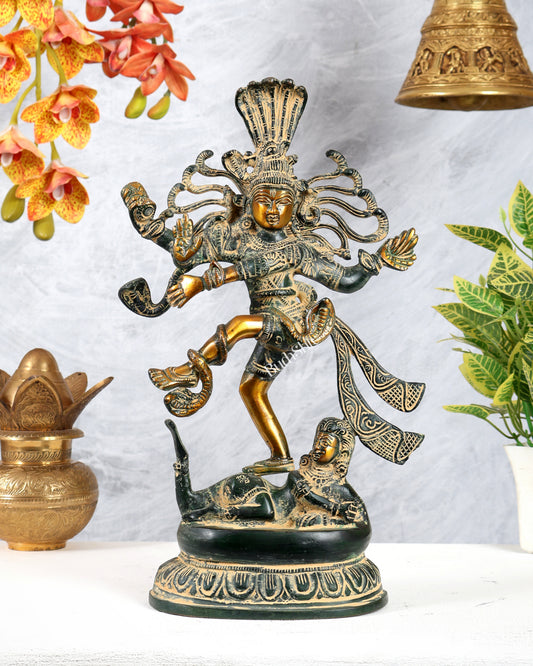 Brass Dancing Shiva Statue Without Ring – Vintage Henna Tone Finish Nataraja Sculpture (14.5 Inches)