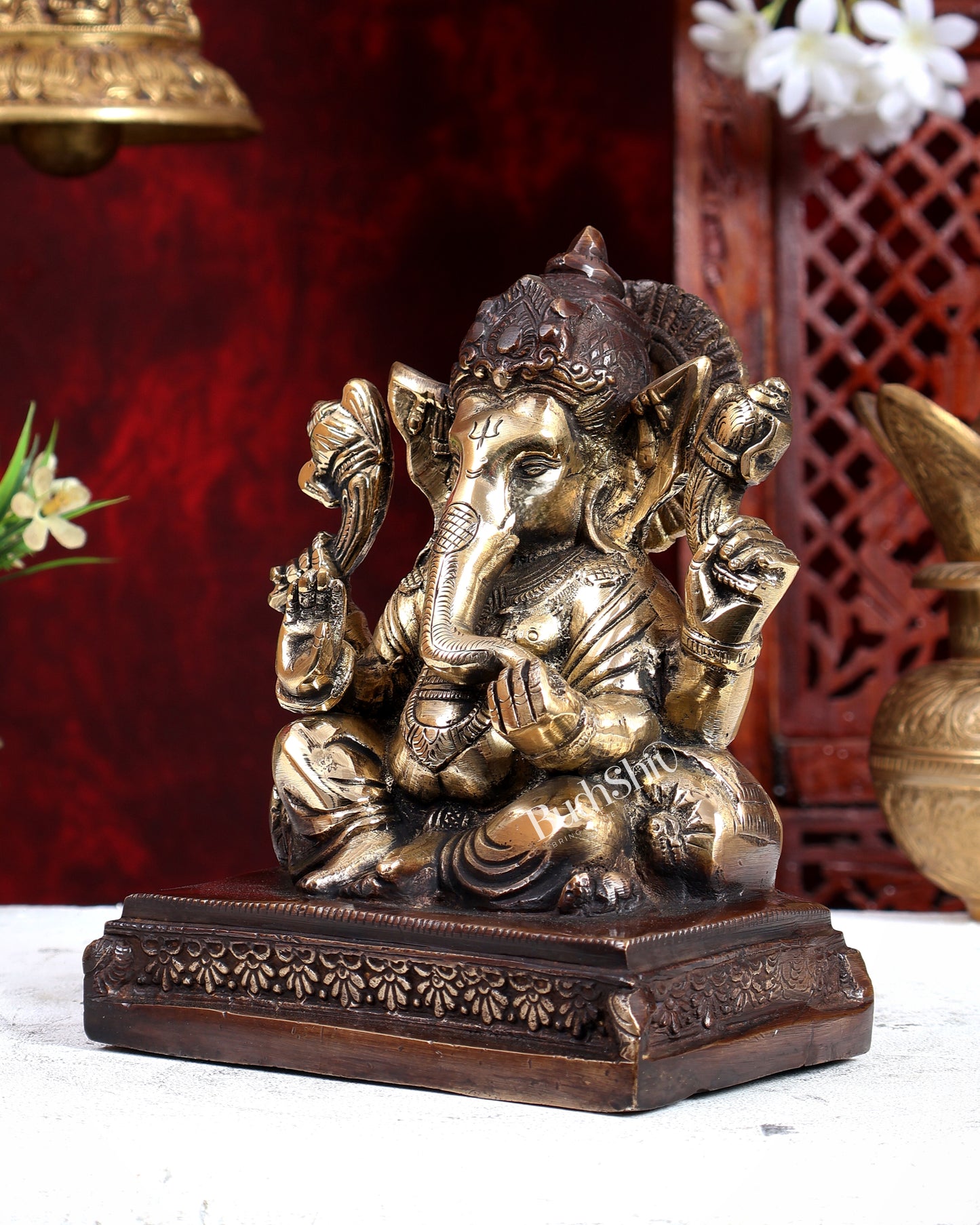 Brass Dual Tone Ganesha Statue – Handcrafted Divine Idol 7 inch