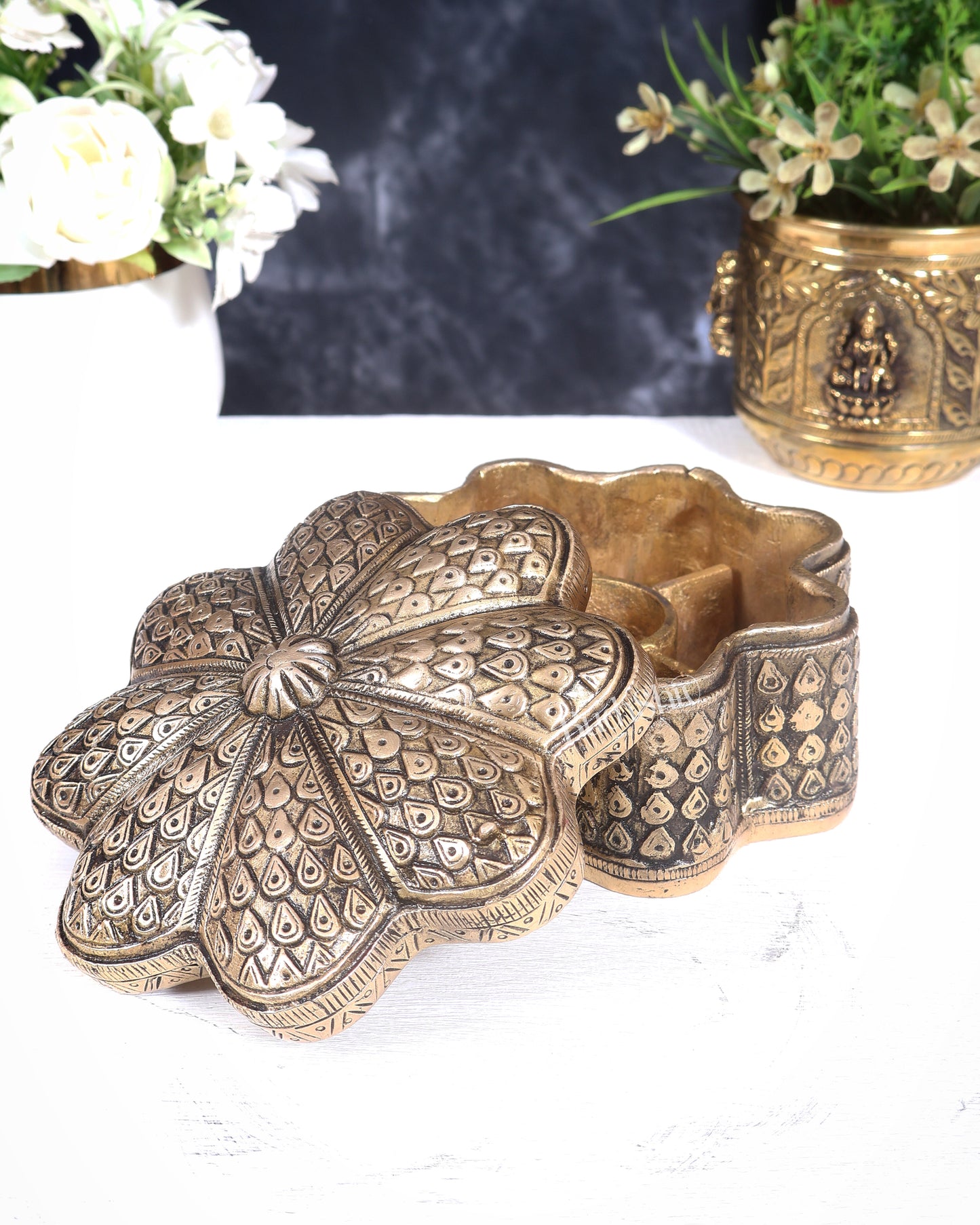 Beautiful Brass Multipurpose Masala, Jewellery, Treasure Box 8.5 inch