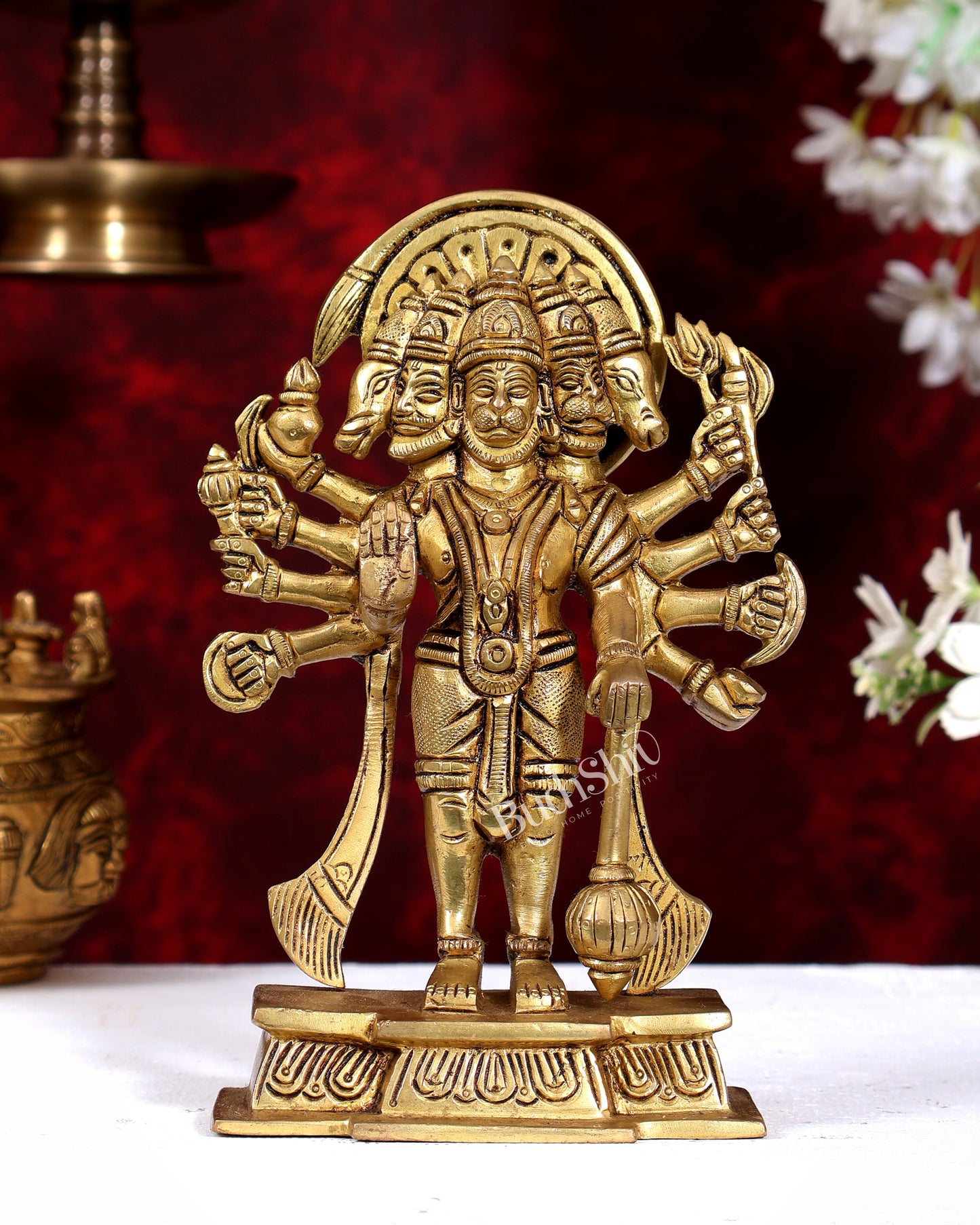 Brass Panchmukhi Hanuman Standing Statue — Powerful Form 7.5 inch
