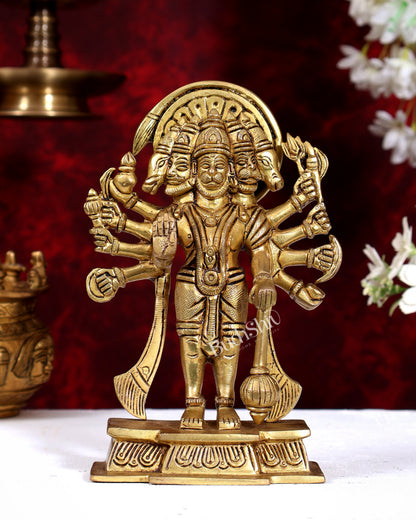 Brass Panchmukhi Hanuman Standing Statue — Powerful Form 7.5 inch