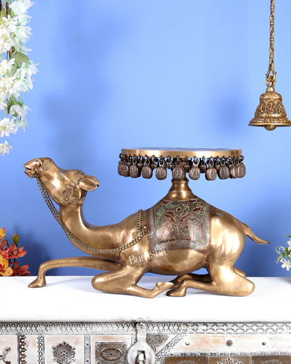 Vintage Brass Camel Design Stool Table – Handcrafted Heritage Furniture Accent (27 Inches)