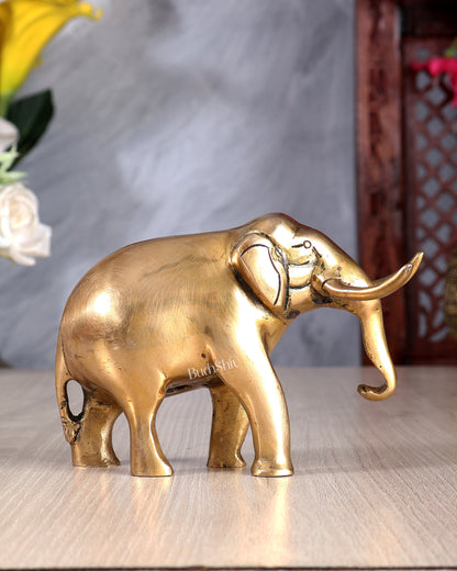 Brass Elephant Statue with Trunk Down – Vastu Approved Handcrafted Decorative Showpiece 5.75 inch