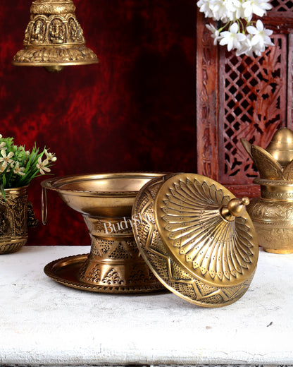 Brass Superfine Khajoor (Date) Pot with Lid – Handcrafted Bowl with Handles