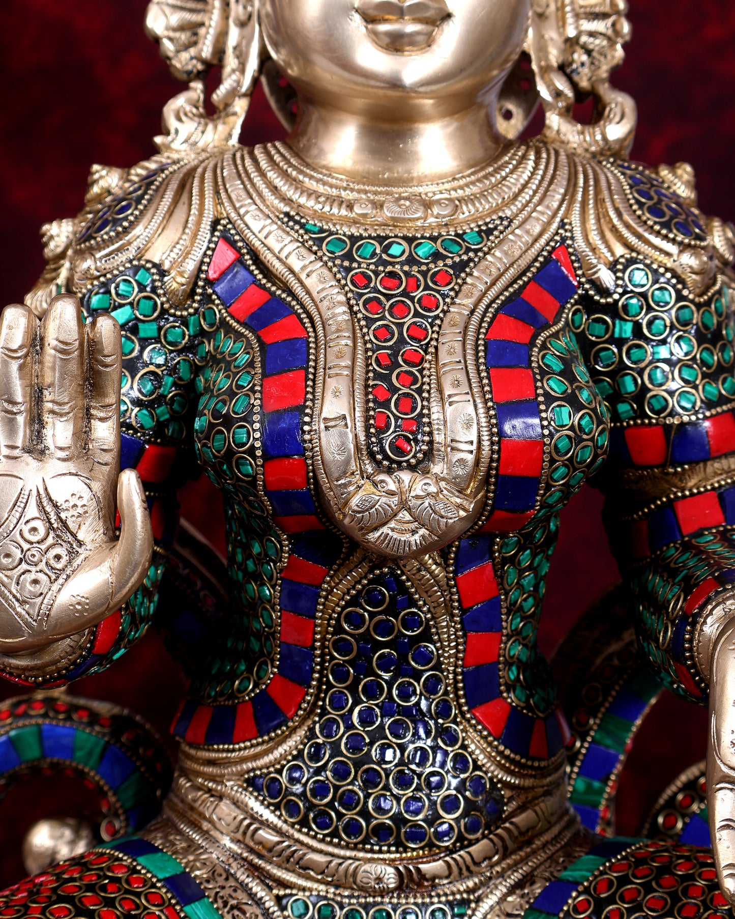 Pure Brass Large Lakshmi Devi Statue with Stonework – 27 inch