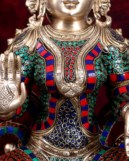 Pure Brass Large Lakshmi Devi Statue with Stonework – 27 inch