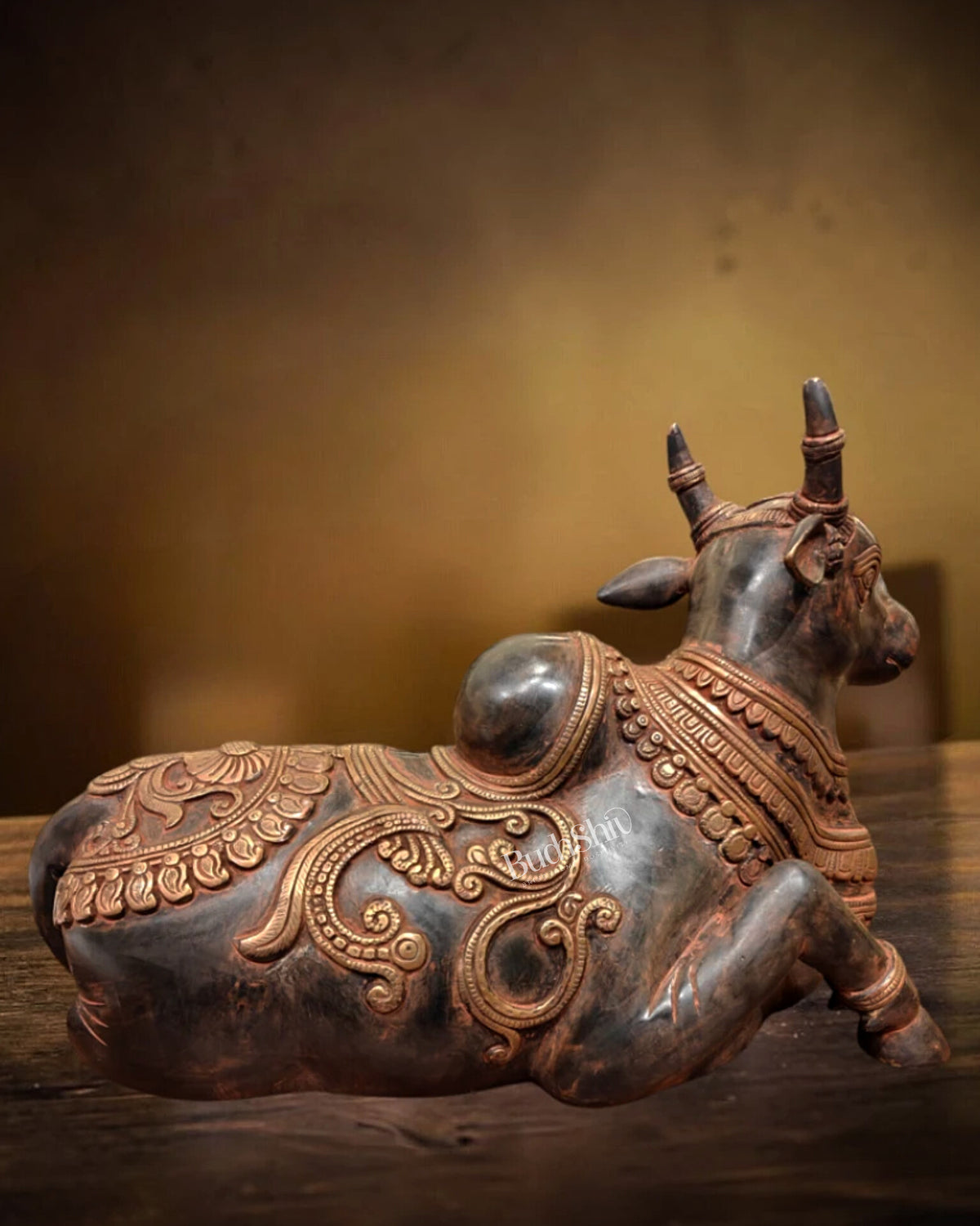 Pure Brass Nandi Statue | 18 inch vintage sand patina