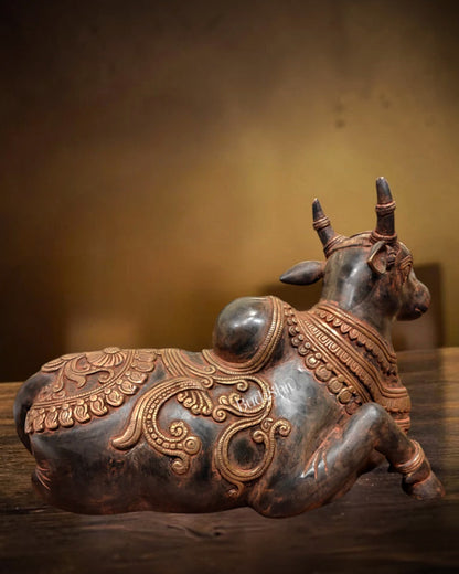 Pure Brass Nandi Statue | 18 inch vintage sand patina