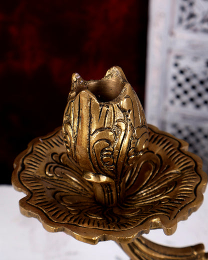 Brass Floral Design Candle Stand — English Style 9 inch