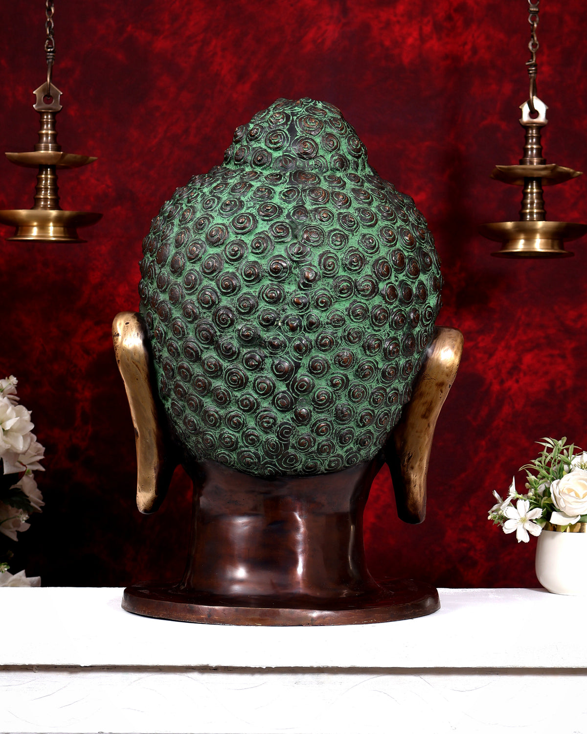 Brass Buddha Head Large — Brown and Green Sand Finish 21 inch