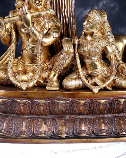 Brass Radha Krishna with Cow and Tree - 24 inch