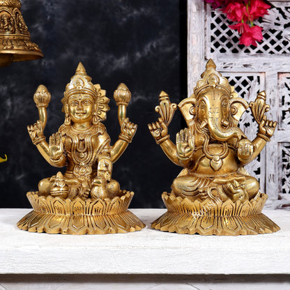 Brass Ganesha Lakshmi Idol Set 9 inch