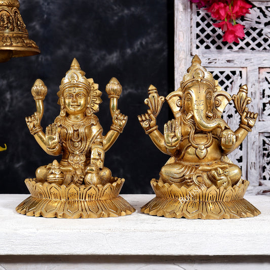 Brass Ganesha Lakshmi Idol Set 9 inch