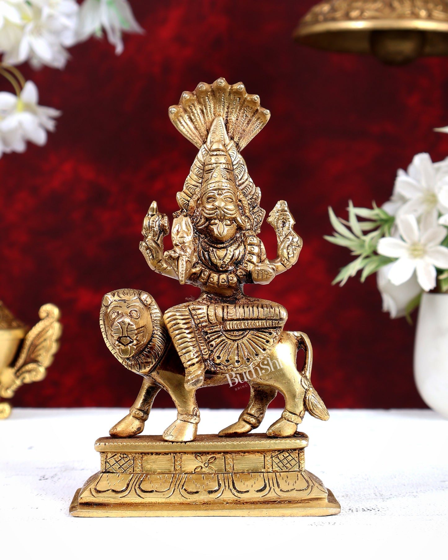 Brass Pratyangira Devi Statue – Handcrafted Divine Protection Goddess Idol 7 inch