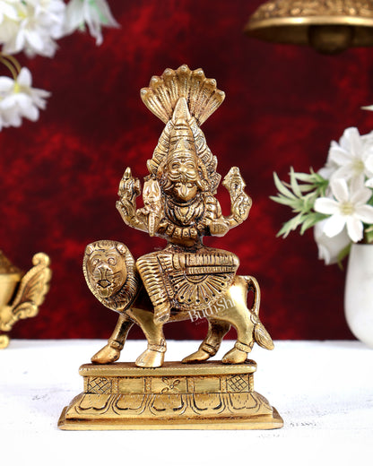 Brass Pratyangira Devi Statue – Handcrafted Divine Protection Goddess Idol 7 inch
