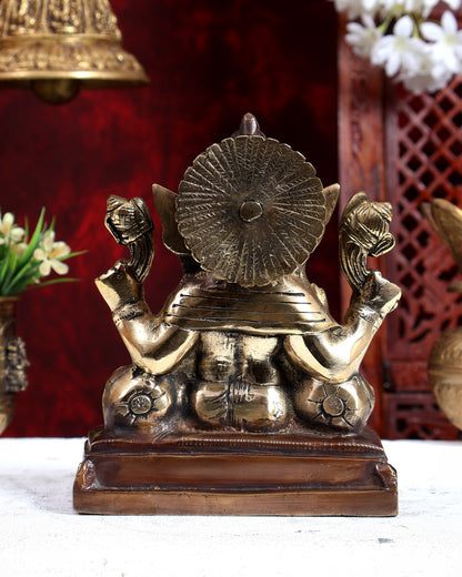Brass Dual Tone Ganesha Statue – Handcrafted Divine Idol 7 inch