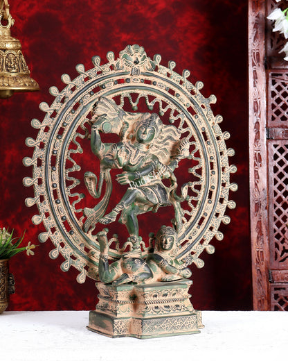 Vintage Brass Superfine Nataraja Statue with Beautiful Dreadlocks - 17" vintage green patina