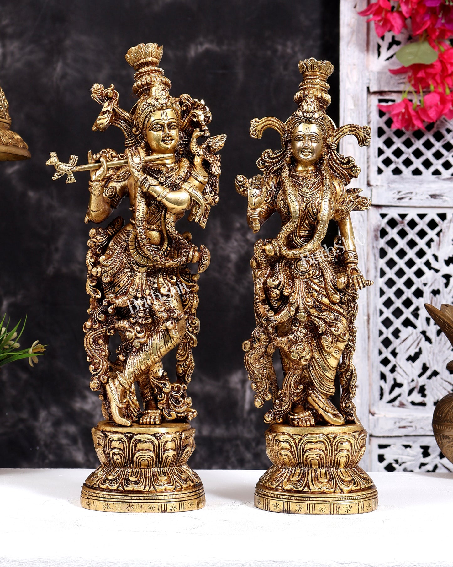 Brass Radha Krishna Statues 14 inch Antique tone