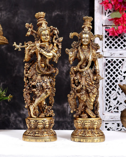 Brass Radha Krishna Statues 14 inch Antique tone