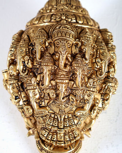 Brass Mahaganapati Shankh – Intricately Detailed Auspicious Lord Ganesha Conch Sculpture 8.5 inch